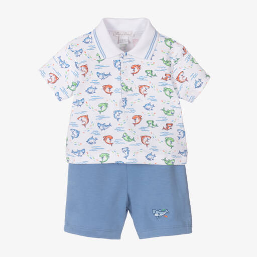 Kissy Kissy-Boys' Blue Shark Smiles Shorts Ensemble | Childrensalon Outlet