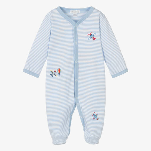 Kissy Kissy-Boys Striped Cotton Sky Traffic Babygrow | Childrensalon Outlet