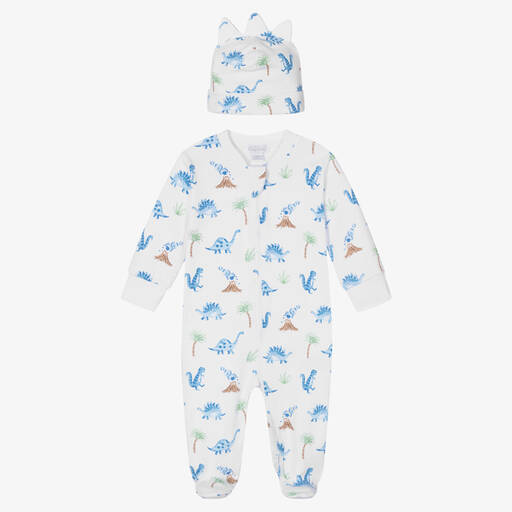 Kissy Kissy-Бело-голубой песочник и шапочка с динозаврами | Childrensalon Outlet