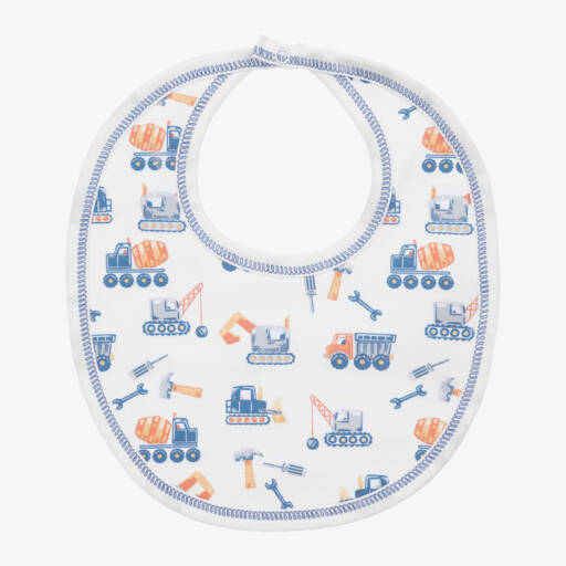 Kissy Kissy-Boys White Pima Cotton Construction Bib | Childrensalon Outlet