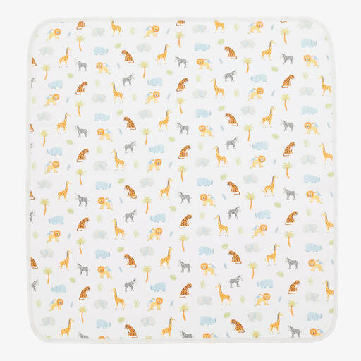Kissy Kissy-Boys White Tropical Jungle Pima Cotton Blanket (73cm) | Childrensalon Outlet
