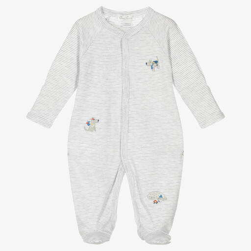 Kissy Kissy-Grey Striped Pups On The Go Babygrow | Childrensalon Outlet