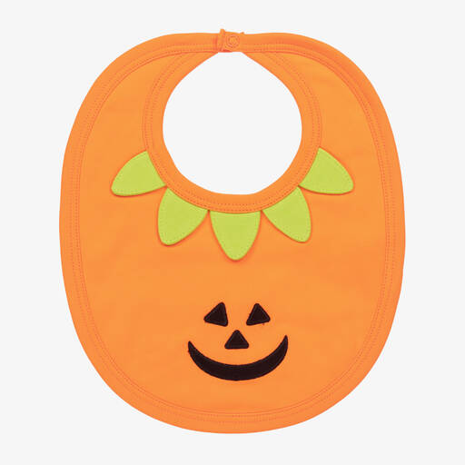 Kissy Kissy-Orange Pima Cotton Hello Halloween Bib | Childrensalon Outlet