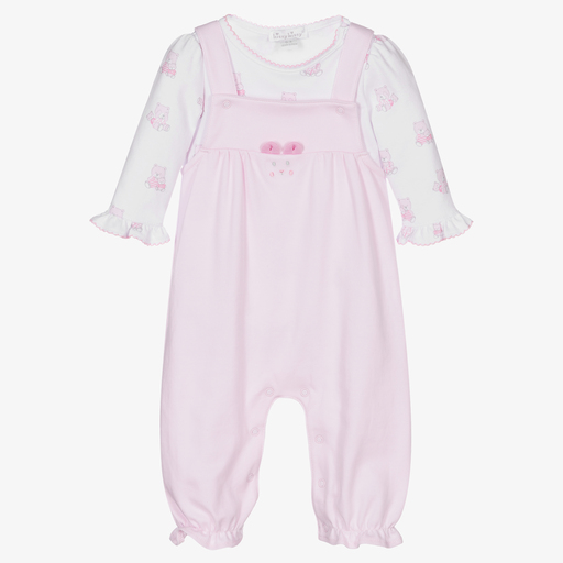 Kissy Kissy-Pink & White Teddy Dungarees Set | Childrensalon Outlet
