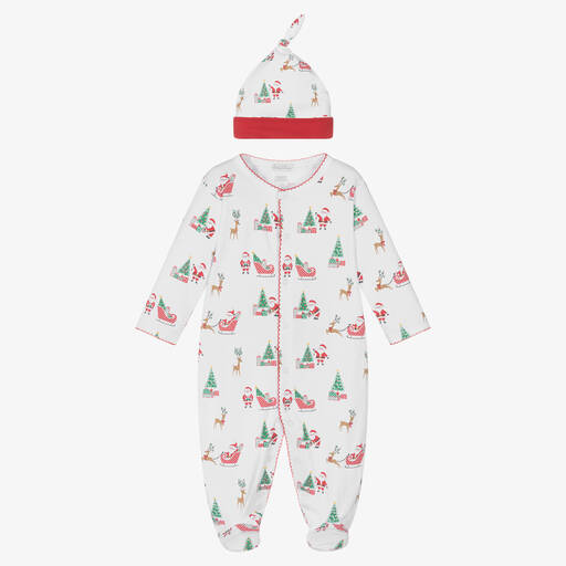 Kissy Kissy-White Cotton Santa's Sleigh Babygrow Set | Childrensalon Outlet