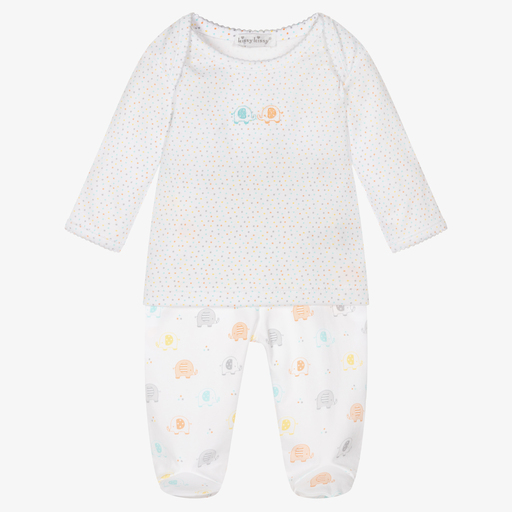 Kissy Kissy-White Elephant 2 Piece Babygrow | Childrensalon Outlet