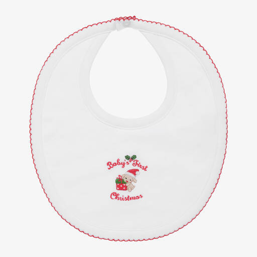 Kissy Kissy-White Pima Baby's First Christmas Bib | Childrensalon Outlet
