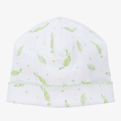 Kissy Kissy-White Pima Cotton Green Peas Hat | Childrensalon Outlet