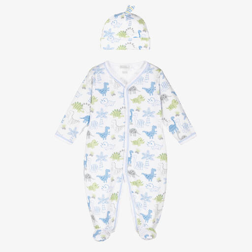 Kissy Kissy-White Pima Dino Babygrow Set | Childrensalon Outlet