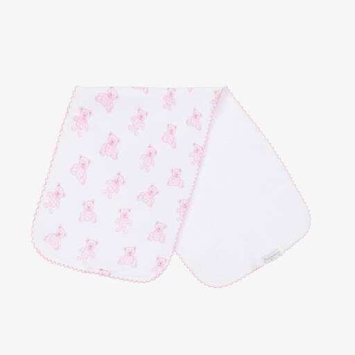 Kissy Kissy-White & Pink Beary Plaid Burp Cloth (47cm) | Childrensalon Outlet