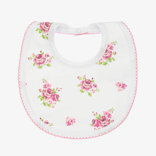 Kissy Kissy-White & Pink Cotton Coming Up Roses Bib | Childrensalon Outlet