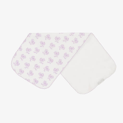 Kissy Kissy-White & Purple Bows All Around Burp Cloth (47cm) | Childrensalon Outlet