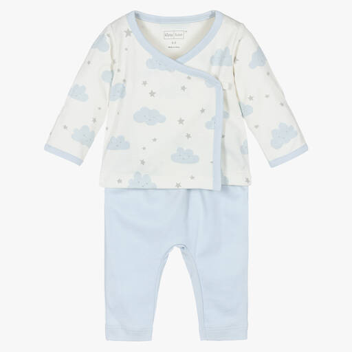 Kissy Love-Baby Boys Blue & Ivory Breezy Clouds Trouser Set  | Childrensalon Outlet