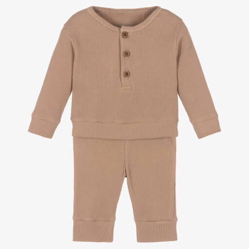 Kissy Love-Baby Boys Brown Pima Cotton Trousers Set | Childrensalon Outlet