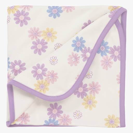 Kissy Love-Baby Girls Ivory & Purple Floral Delights Blanket (73cm) | Childrensalon Outlet