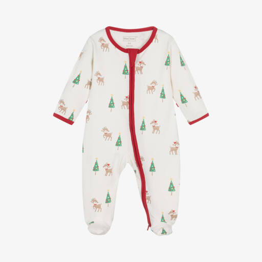 Kissy Love-Boys Ivory Festive Reindeer Babygrow | Childrensalon Outlet