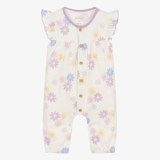 Kissy Love-Girls Ivory & Purple Floral Delights Romper | Childrensalon Outlet
