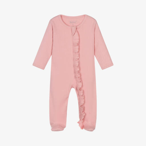 Kissy Love-Girls Pink Ruffle Cotton Babygrow | Childrensalon Outlet