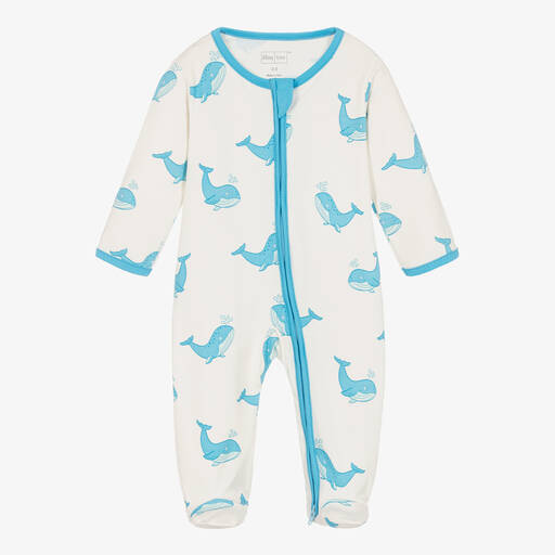 Kissy Love-Ivory Whale Antics Pima Cotton Babygrow | Childrensalon Outlet