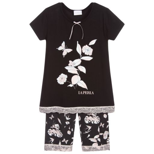 La Perla-بيجاما مودال لون أسود وعاجي للبنات | Childrensalon Outlet
