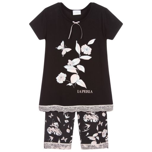 La Perla-Черная пижама из модала с цветами | Childrensalon Outlet