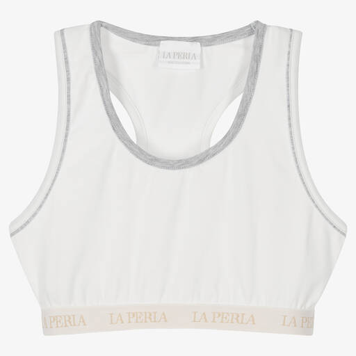 La Perla-Girls Ivory Cotton Logo Bralette | Childrensalon Outlet