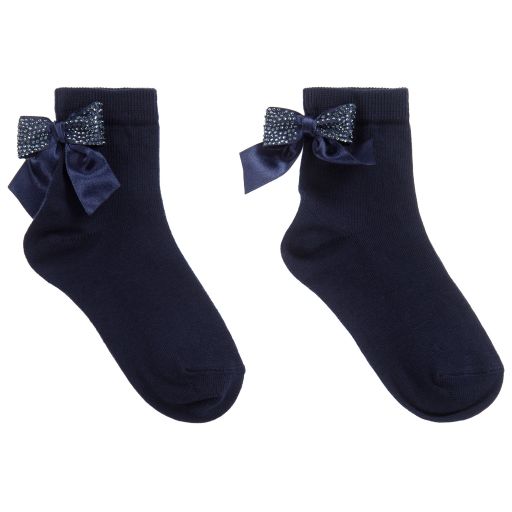 La Perla-Girls Navy Blue Bow Socks | Childrensalon Outlet