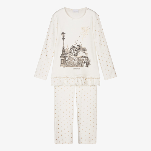 La Perla-Ivory Cotton Hearts Pyjamas | Childrensalon Outlet