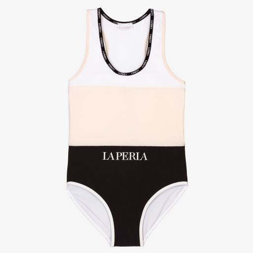 La Perla-Pink & Black Logo Swimsuit | Childrensalon Outlet