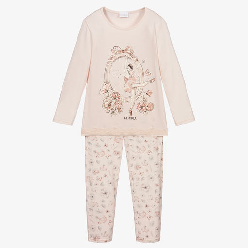 La Perla-بيجاما مودال جيرسي لون زهري باهت للبنات | Childrensalon Outlet
