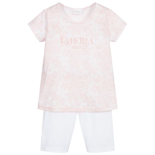 La Perla-Pink & White Cotton Pyjamas  | Childrensalon Outlet