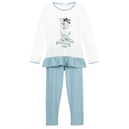 La Perla-White & Blue Modal Pyjamas | Childrensalon Outlet