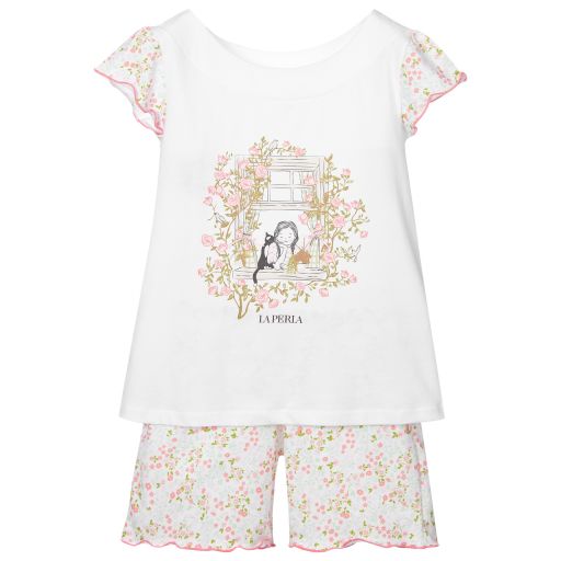 La Perla-Baumwoll-Pyjama in Weiß und Rosa | Childrensalon Outlet