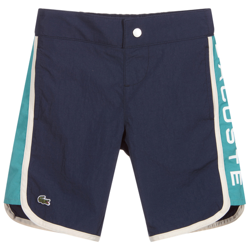 Lacoste-Boys Blue Logo Swim Shorts | Childrensalon Outlet