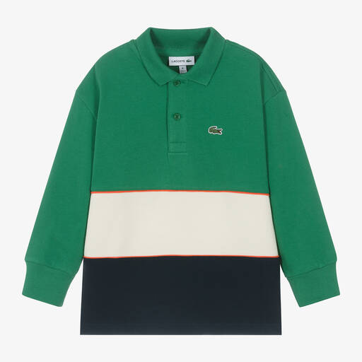 Lacoste-Boys Green Cotton Colourblock Polo Top | Childrensalon Outlet