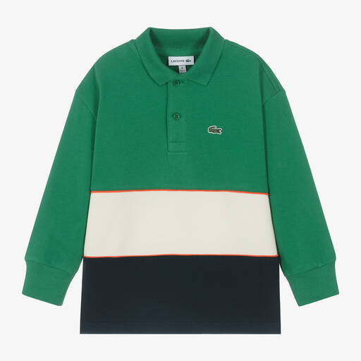 Lacoste-توب بولو قطن بيكيه لون أخضر بألوان بلوك للأولاد | Childrensalon Outlet