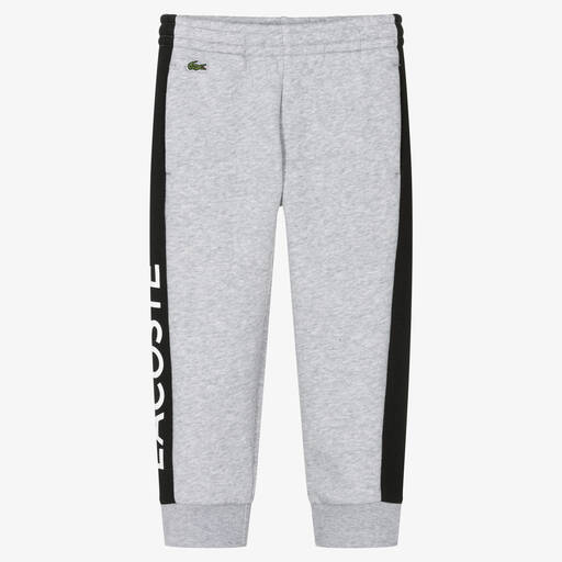 Lacoste-Boys Grey & Black Stripe Cotton Joggers | Childrensalon Outlet