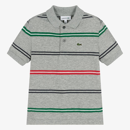 Lacoste-Boys Grey Cotton Polo Shirt | Childrensalon Outlet
