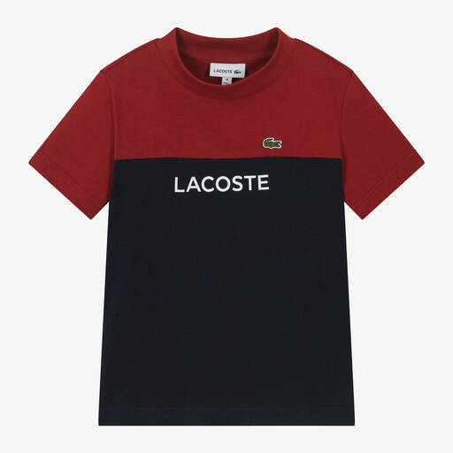 Lacoste-Boys Navy Blue & Red Cotton T-Shirt | Childrensalon Outlet