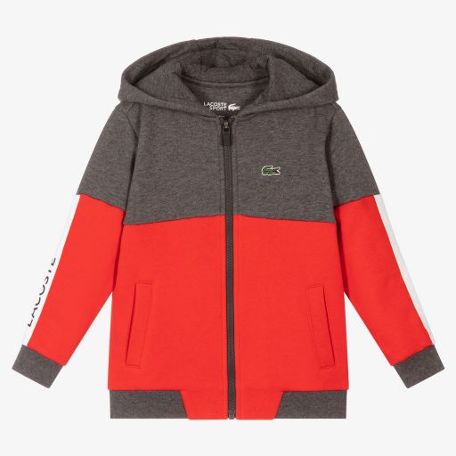 Lacoste-Boys Red & Grey Zip-Up Top | Childrensalon Outlet
