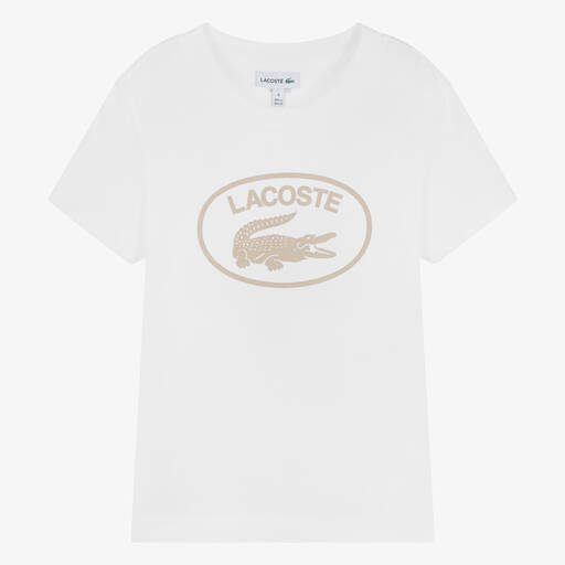 Lacoste-Boys White Cotton T-Shirt | Childrensalon Outlet