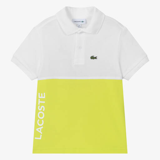 Lacoste-Boys White & Green Organic Cotton Polo Shirt | Childrensalon Outlet