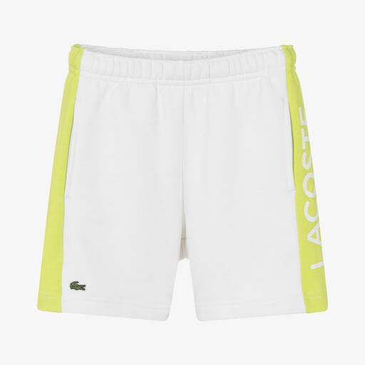 Lacoste-Boys White & Green Organic Cotton Shorts | Childrensalon Outlet