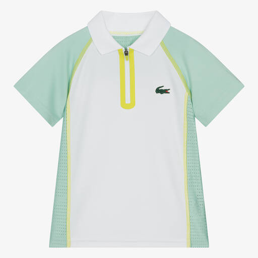 Lacoste-Boys White & Green Sports Polo Shirt | Childrensalon Outlet