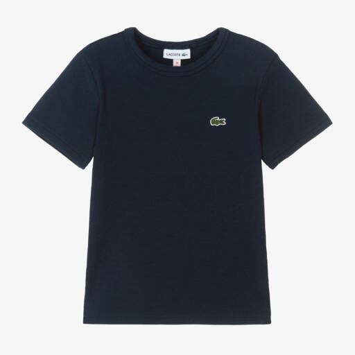 Lacoste-Girls Blue Ribbed Cotton Tee | Childrensalon Outlet