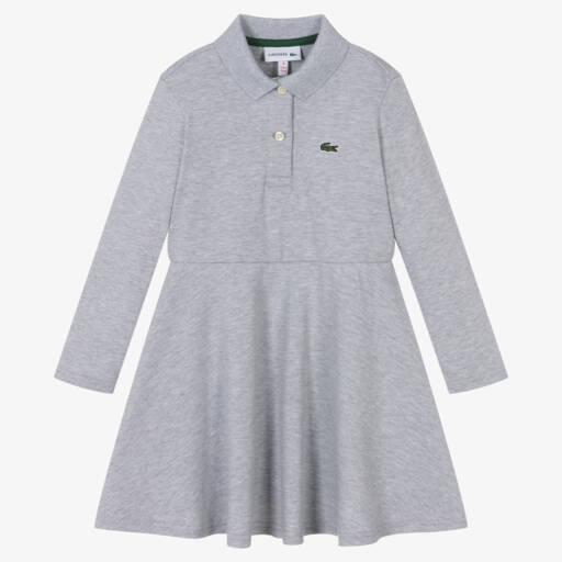 Lacoste-فستان رمادي قطني بياقة للبنات | Childrensalon Outlet