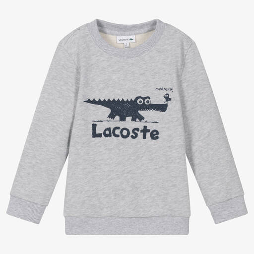 Lacoste-Grey Cotton Logo Sweatshirt | Childrensalon Outlet