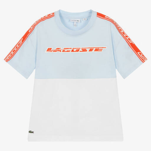 Lacoste-Teen Boys Blue & White Racing Logo T-Shirt | Childrensalon Outlet