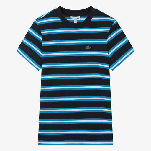 Lacoste-Teen Boys Blue & White Striped Cotton T-Shirt | Childrensalon Outlet
