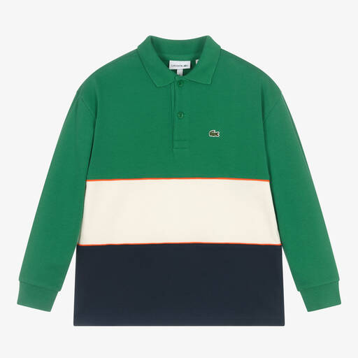 Lacoste-Teen Boys Green & Blue Cotton Polo Shirt | Childrensalon Outlet